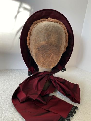 1860s-cloth-covered-bonnet-wine-with-black lace2